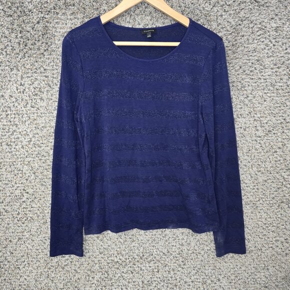 Talbots Top Womens Small Blue Striped Scoop Neck Long‎ Sleeve Stretch Tee Casual - Picture 1 of 7